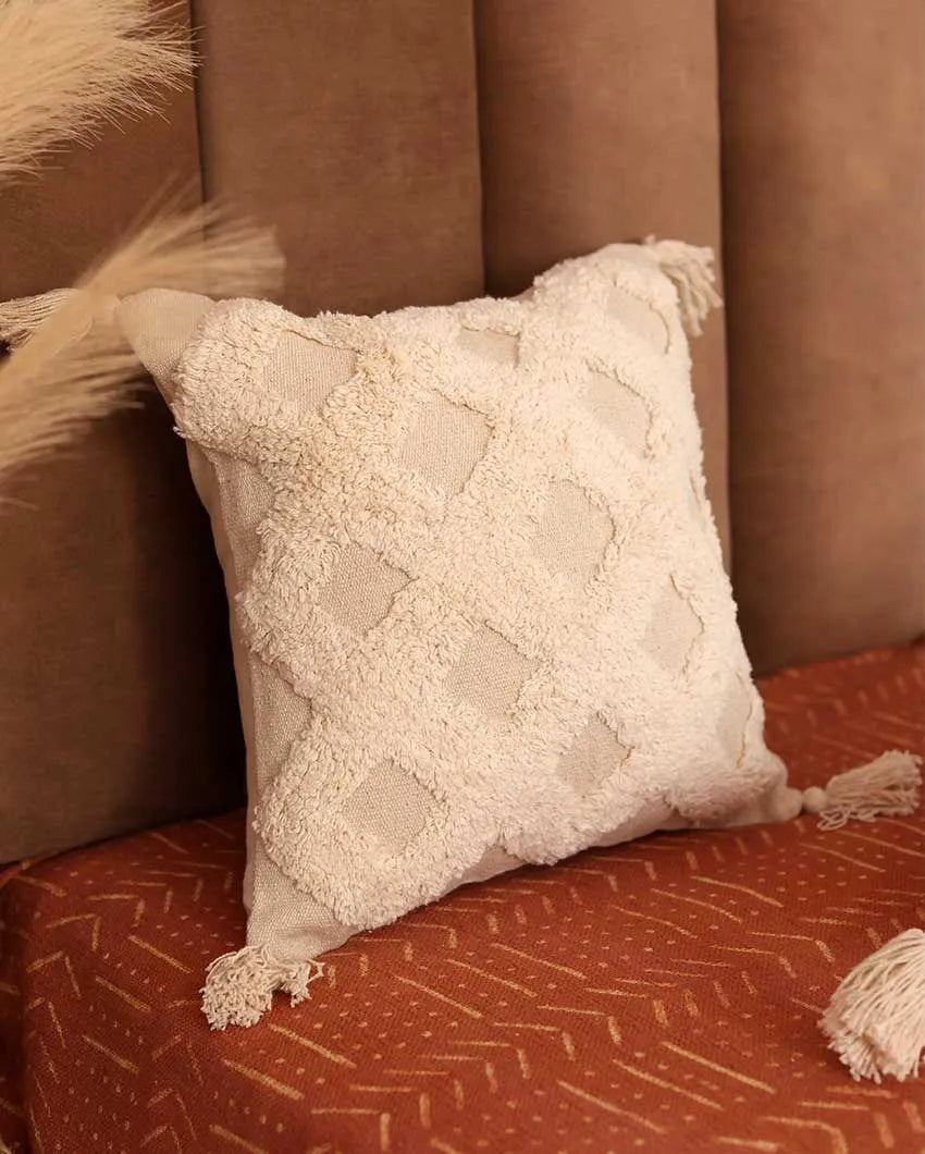 Ivory Criss Cross Tufted Cushion Cover  (Single)