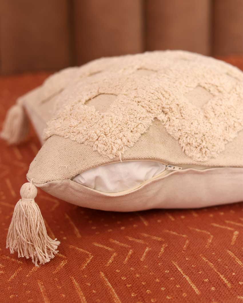 Ivory Criss Cross Tufted Cushion Cover  (Single)