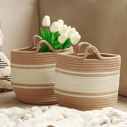 Thin Stripe Planter Basket | 8 x 8 Inches | Set of 2