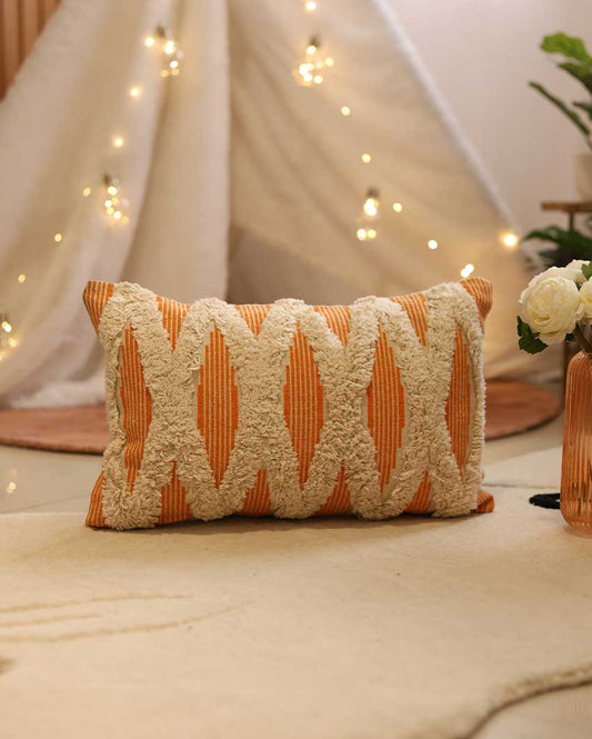 Tufted Cotton Orange Diamond Cushion Cover | 16 x 16 inches , 20 x 12 inches