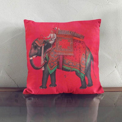 Jute Elephant Printed Cushion Cover| 16X16 Inches | Set Of 5 Default Title