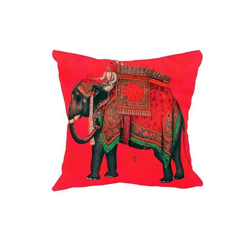 Jute Elephant Printed Cushion Cover| 16X16 Inches | Set Of 5 Default Title