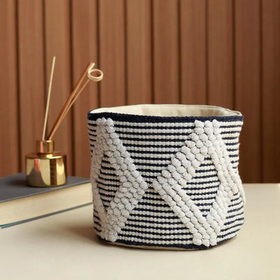 Black & White Cotton Rope Diamond Basket