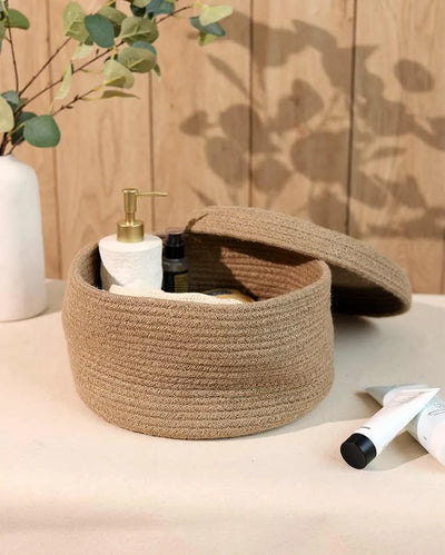 Jute Round Storage Basket With Lid