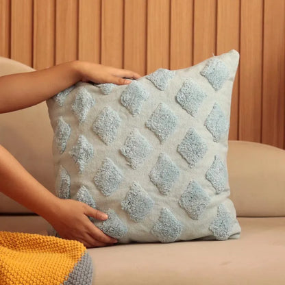 Blue Small Diamonds Barfi Tufted Cushion Cover