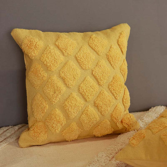 Yellow Small Diamonds Barfi Tufted Cushion Cover 16x16 inches