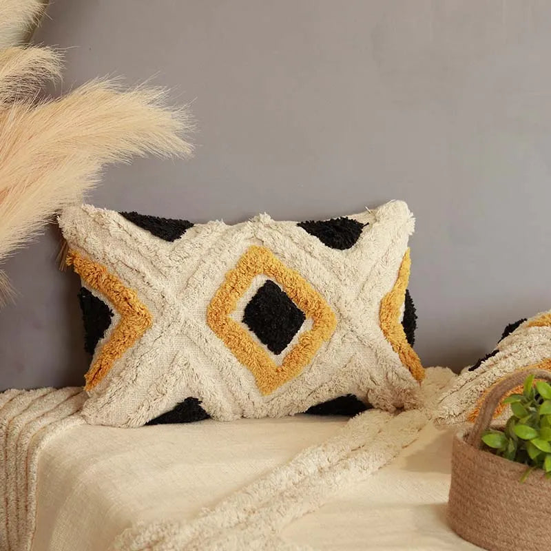Cross Pattern Tri Color Cushion Cover | 12x20 inches | Single, Set of 2