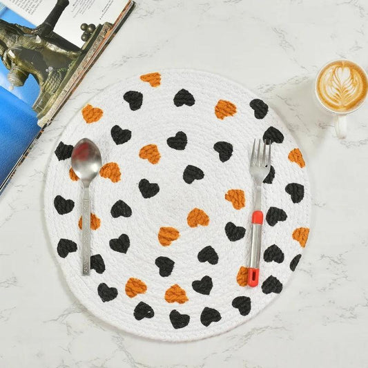 Printed Heart Cotton Placemat Round | 14 inch