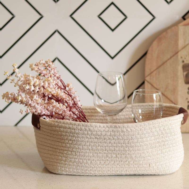 White Cotton Shelf Rectangular Basket | 11 x 8 x 5 Inches Default Title