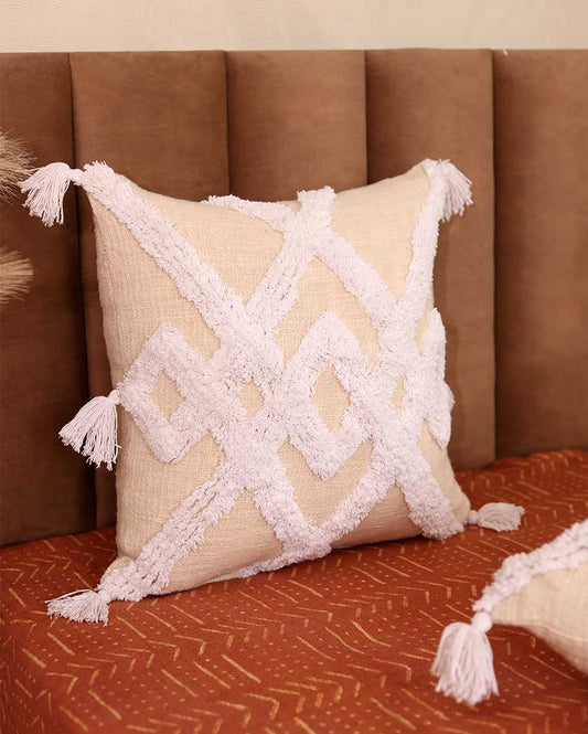 Tufted Cushion Cover Entangled Triangles With Tussles | Single Pc | 16 x 16 inches , 20 x 20 inches