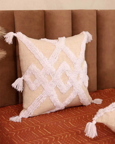 Tufted Cushion Cover Entangled Triangles With Tussles | Single Pc | 16 x 16 inches , 20 x 20 inches