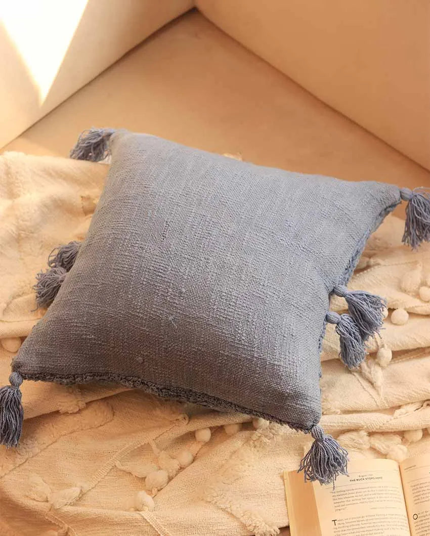 Blue Tufted Cotton Cushion Cover | 16 x 16 inches