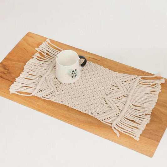 Macrame Knotted Side Triangle Placemat Side Triangle | 14 x 8  inches