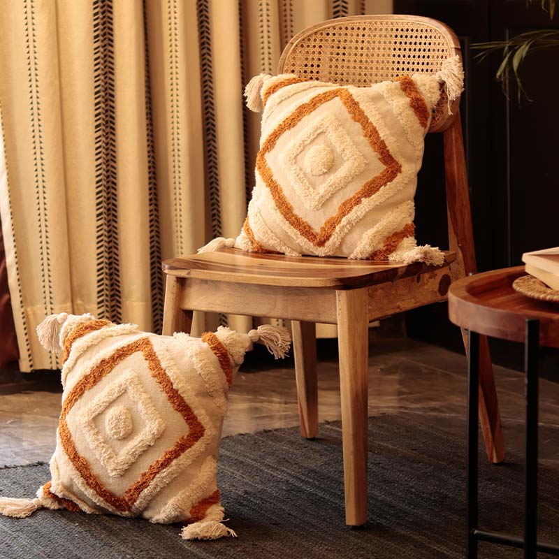 Tufted Cushion Cover With Concentric Squares | 16x16 inches | Single, Set of 2 Single