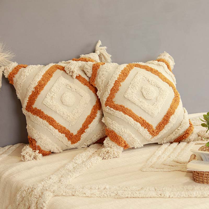 Tufted Cushion Cover With Concentric Squares | 16x16 inches | Single, Set of 2