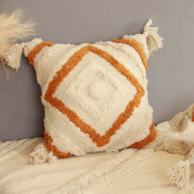 Tufted Cushion Cover With Concentric Squares | 16x16 inches