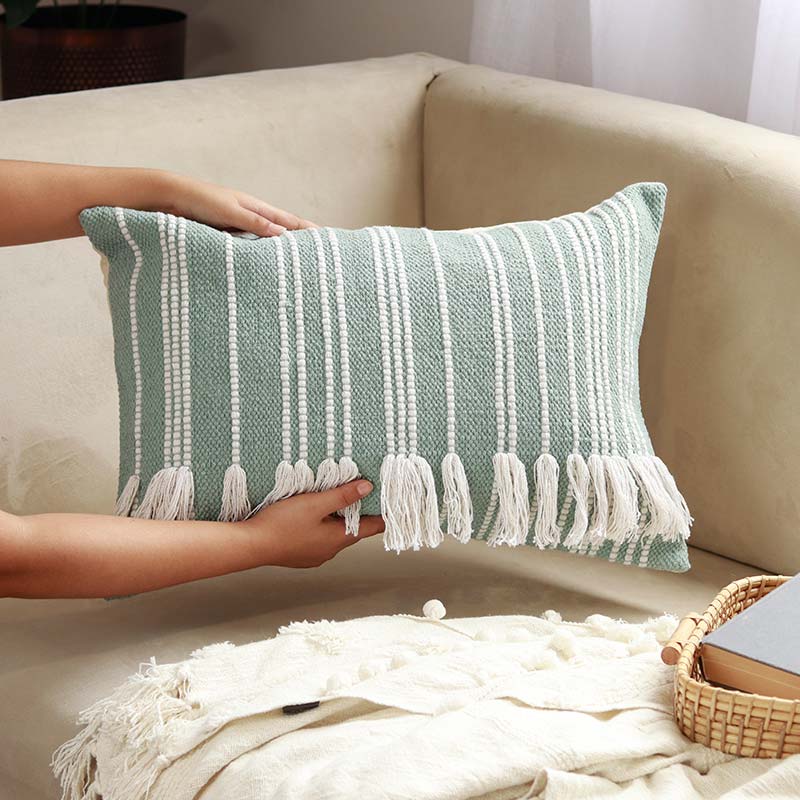 Blue Cotton Cushion Cover With Vertical Lines | 24x16inches | Single, Set of 2
