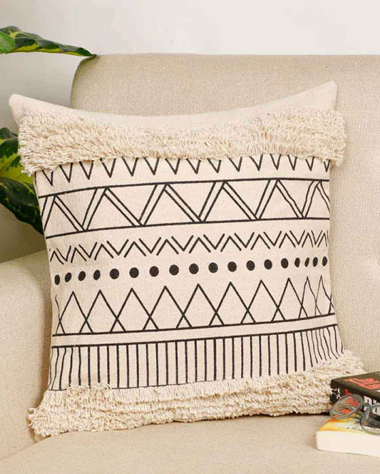 Printed High Cut Cotton Tufted Cushion Cover | Set of 2 | 16 x 16 Inches