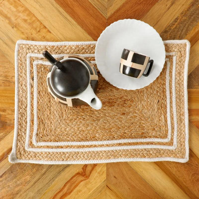 Jute Rectangle White Line Placemat | 13x19 inches