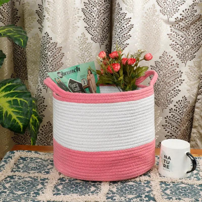 Pink Cotton Color Handle Basket