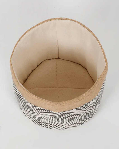 Diamond Printed Cotton Jute Basket With Lid