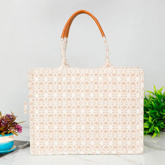 Chain Print Design Polyester Cotton Handbag | 14 x 6 Inches Default Title