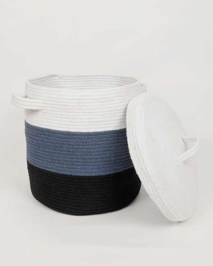 Tri Color Cotton Storage Basket With Lid