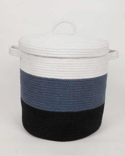 Tri Color Cotton Storage Basket With Lid