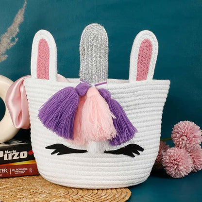 Unicorn Face Kids Basket Ears With Horn | 8 x 8 Inches White