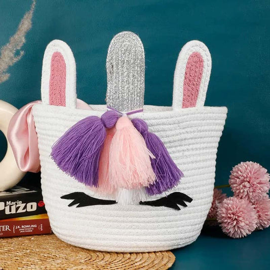 Unicorn Face Kids Basket Ears With Horn | 8 x 8 Inches White