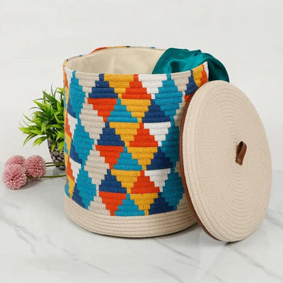 Triangle Printed Cotton Basket With Lid | 12 x 13 Inches Default Title