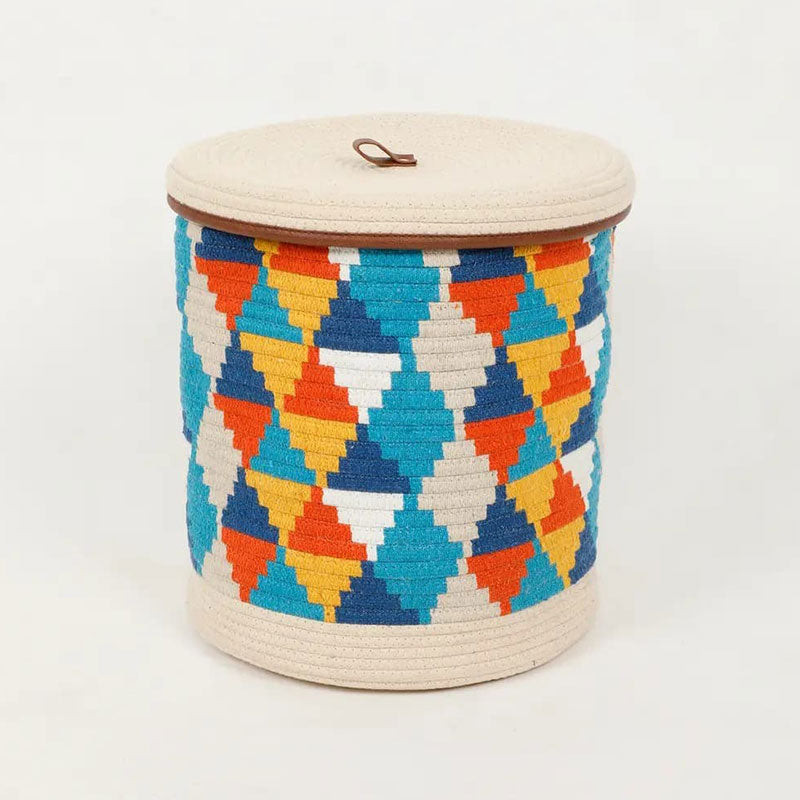 Triangle Printed Cotton Basket With Lid | 12 x 13 Inches Default Title
