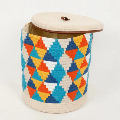 Triangle Printed Cotton Basket With Lid | 12 x 13 Inches Default Title