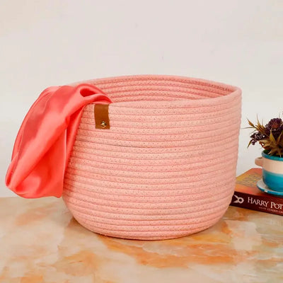 Plain Round Cotton Basket | 8 x 8 Inches Pink