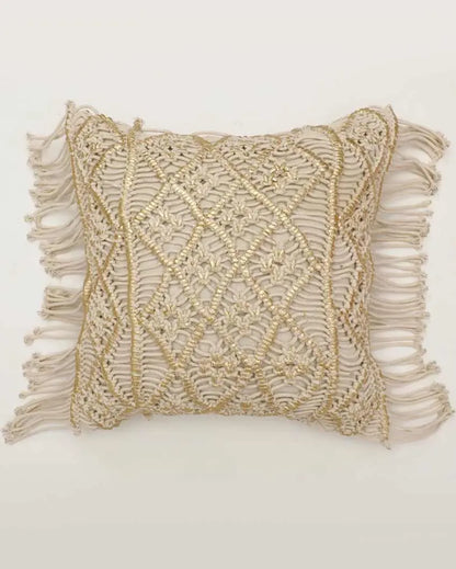 Diamonds Macrame Cotton Cushion Cover | 16 x 16 Inches