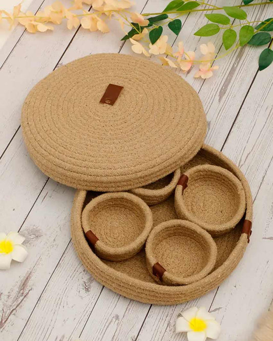 Zen Cotton Basket Tray With Small Round Bowls