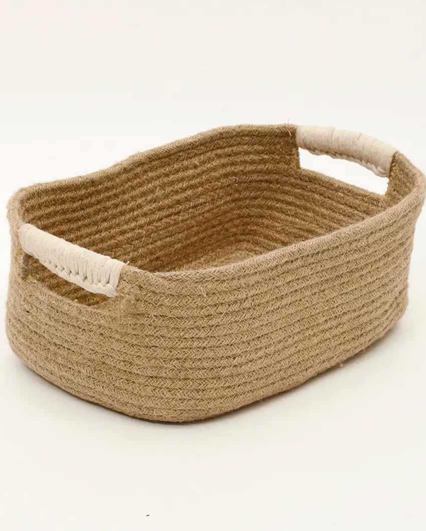 Camelia Plain Reactangle jute Cotton Basket With Side Handles