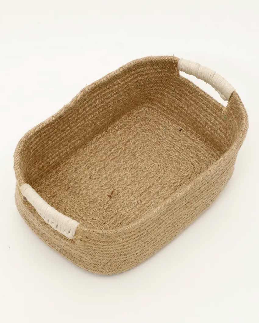 Camelia Plain Reactangle jute Cotton Basket With Side Handles