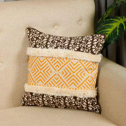 Mateo Printed Tufted Double Bars Canvas Cushion Cover