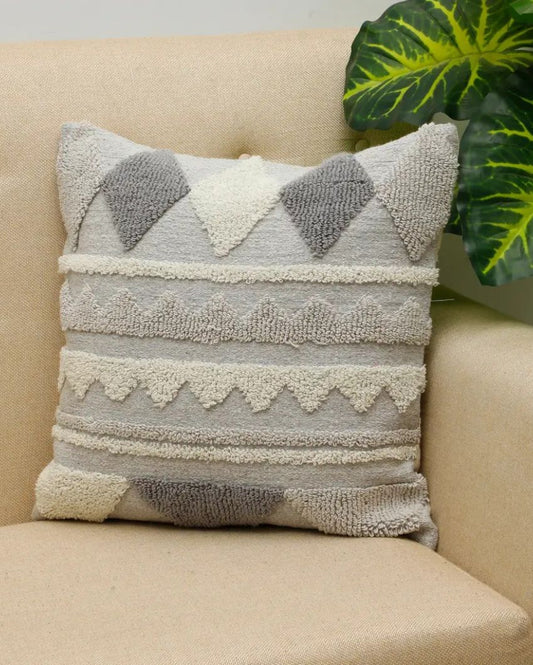 Triangle Lanes Knitted Tufted Cotton Cushion Cover | 18 X 18 Inches