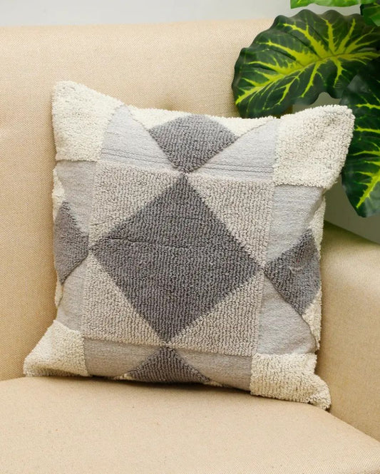 Squares Diamond Knitted Tufted Cotton Cushion Cover | 18 X 18 Inches