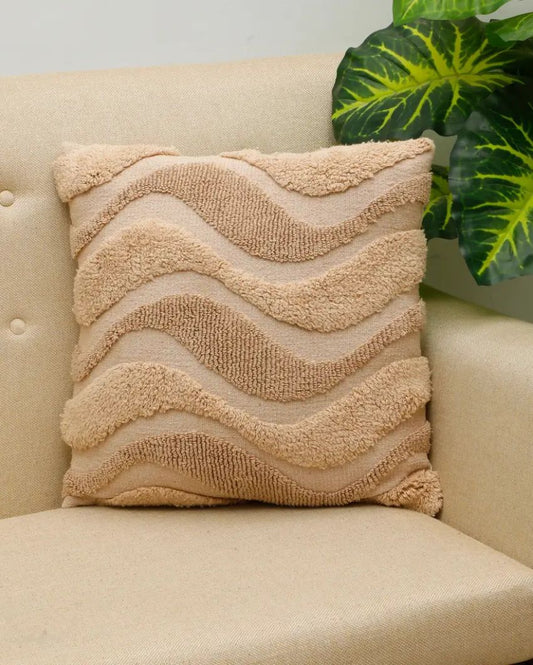 Sea Waves Knitted Tufted Cotton Cushion Cover | 18 X 18 Inches