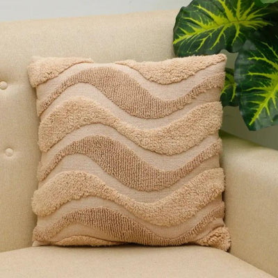 Sea Waves Knitted Tufted Cotton Cushion Cover | 18 X 18 Inches