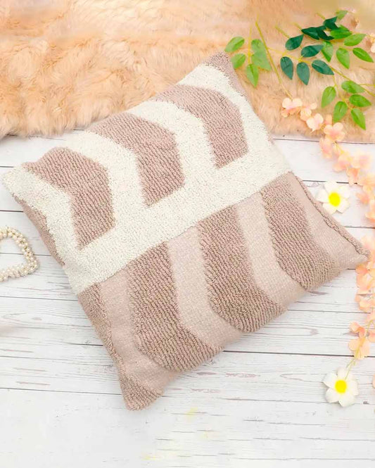 Triangle Wave Knitted Tufted Cotton Cushion Cover | 18 X 18 Inches