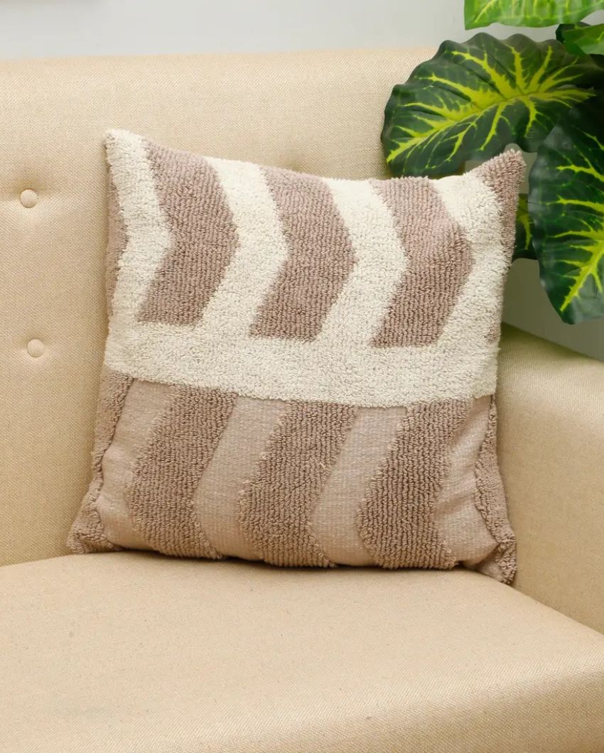 Triangle Wave Knitted Tufted Cotton Cushion Cover | 18 X 18 Inches