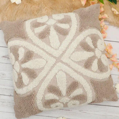 Floral & Leaf Knitted Tufted Cotton Cushion Cover | 18 X 18 Inches