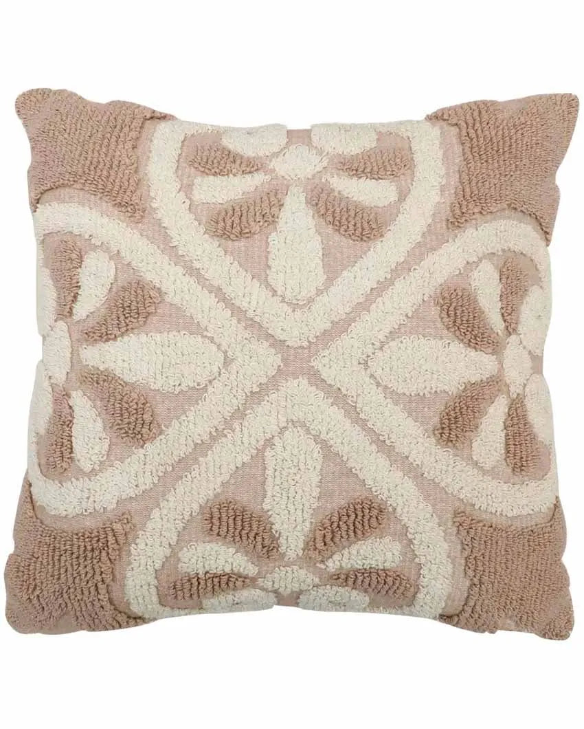 Floral & Leaf Knitted Tufted Cotton Cushion Cover | 18 X 18 Inches