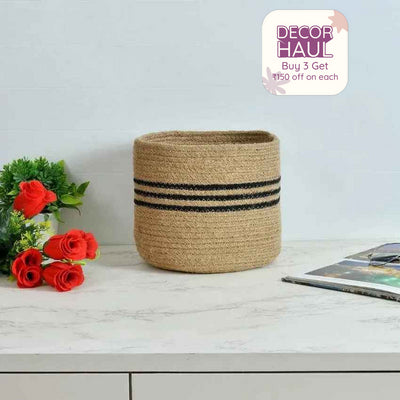 Black Circle Jute Basket | 6 Inches