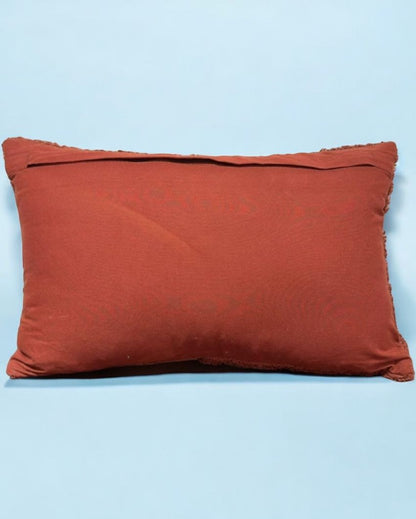 Red Tufted Cotton Cushion Cover | 14 x 22 Inches