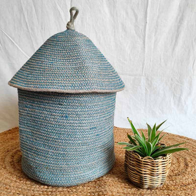 Antique Jute Basket With Lid